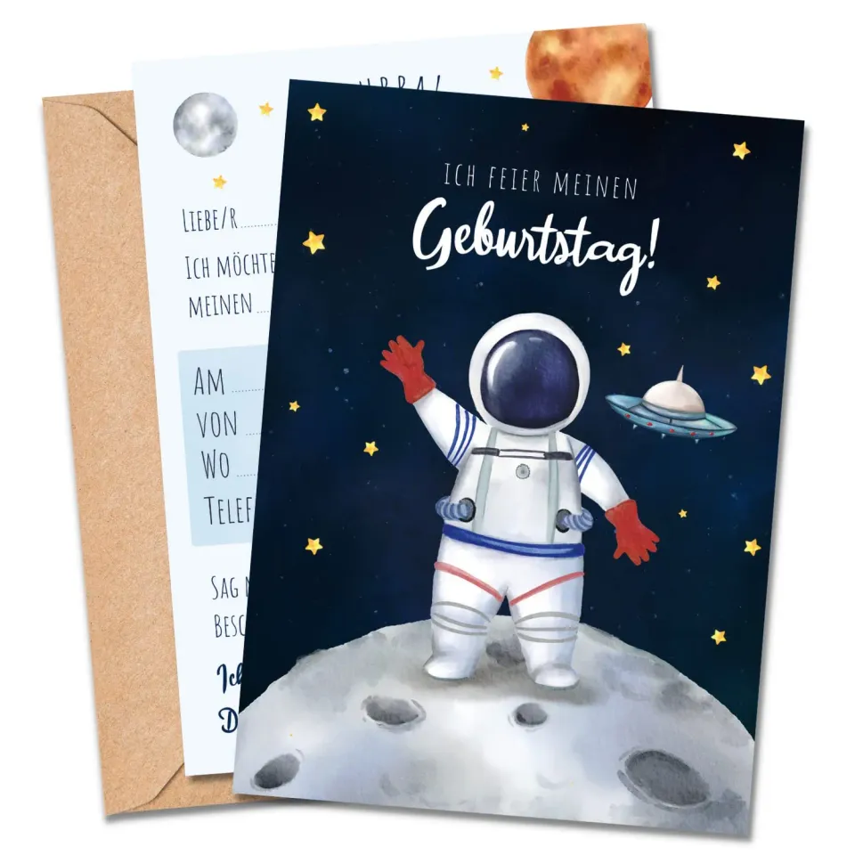 MeinBaby123 Einladungskarten Kindergeburtstag Astronaut 10er DIN A6