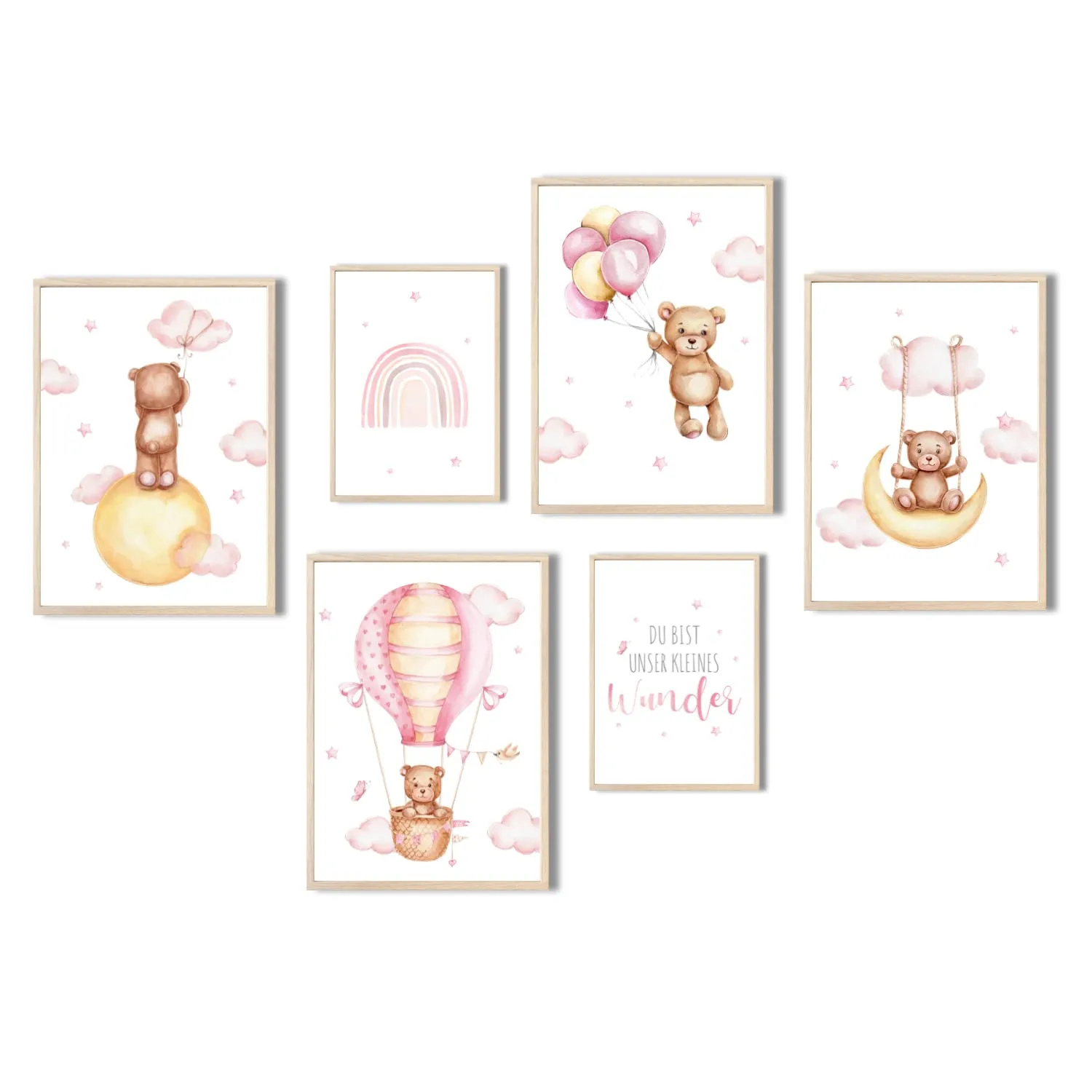 MeinBaby123 Kinderzimmer Poster Bär Luftballon rosa 6er Set