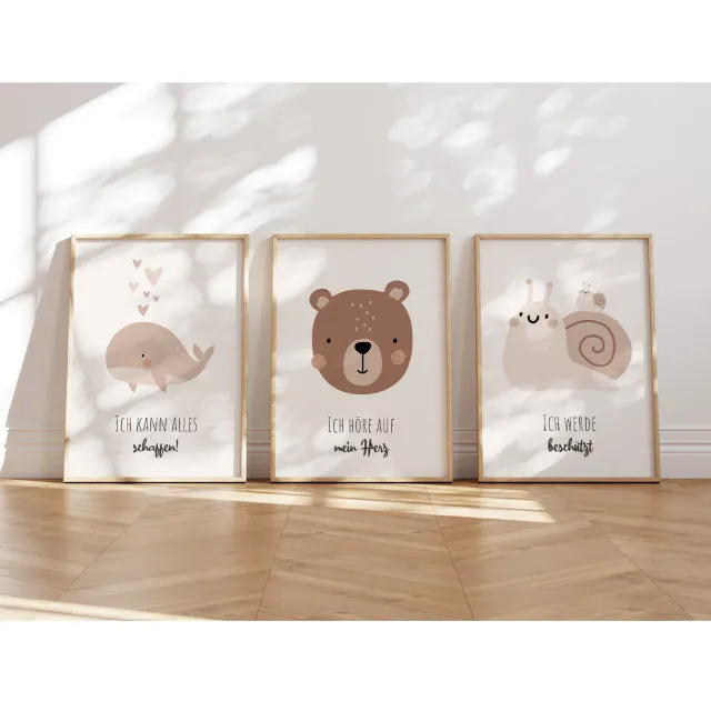 MeinBaby123 Affirmations Poster 3er Set A4 Tiermotiv