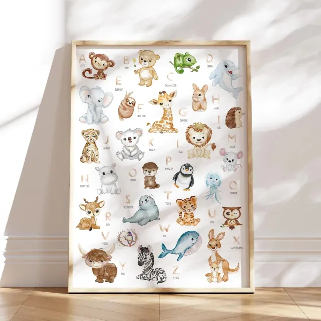 MeinBaby123 Lernposter Tiere Alphabet A2 300g + Bonus