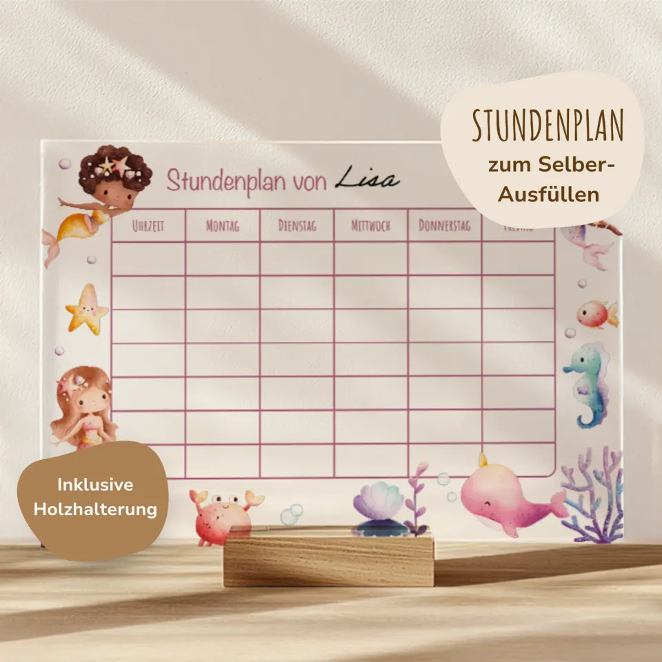 MeinBaby123 Stundenplan Acryl Meerjungfrauen A4 abwischbar