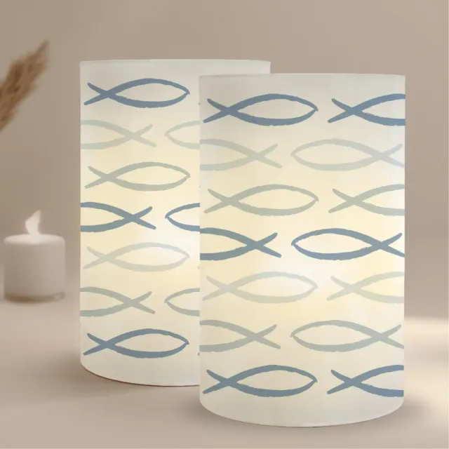 MeinBaby123 Windlichter Taufe blaue Fische 10 Stück