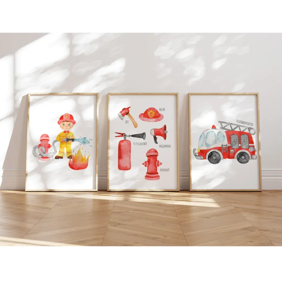 MeinBaby123 Kinderzimmerposter Feuerwehr 3er A4