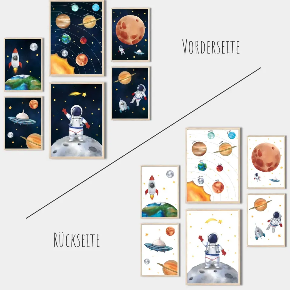 MeinBaby123 Astronaut Poster 6er Set A4 & A5 doppelseitig