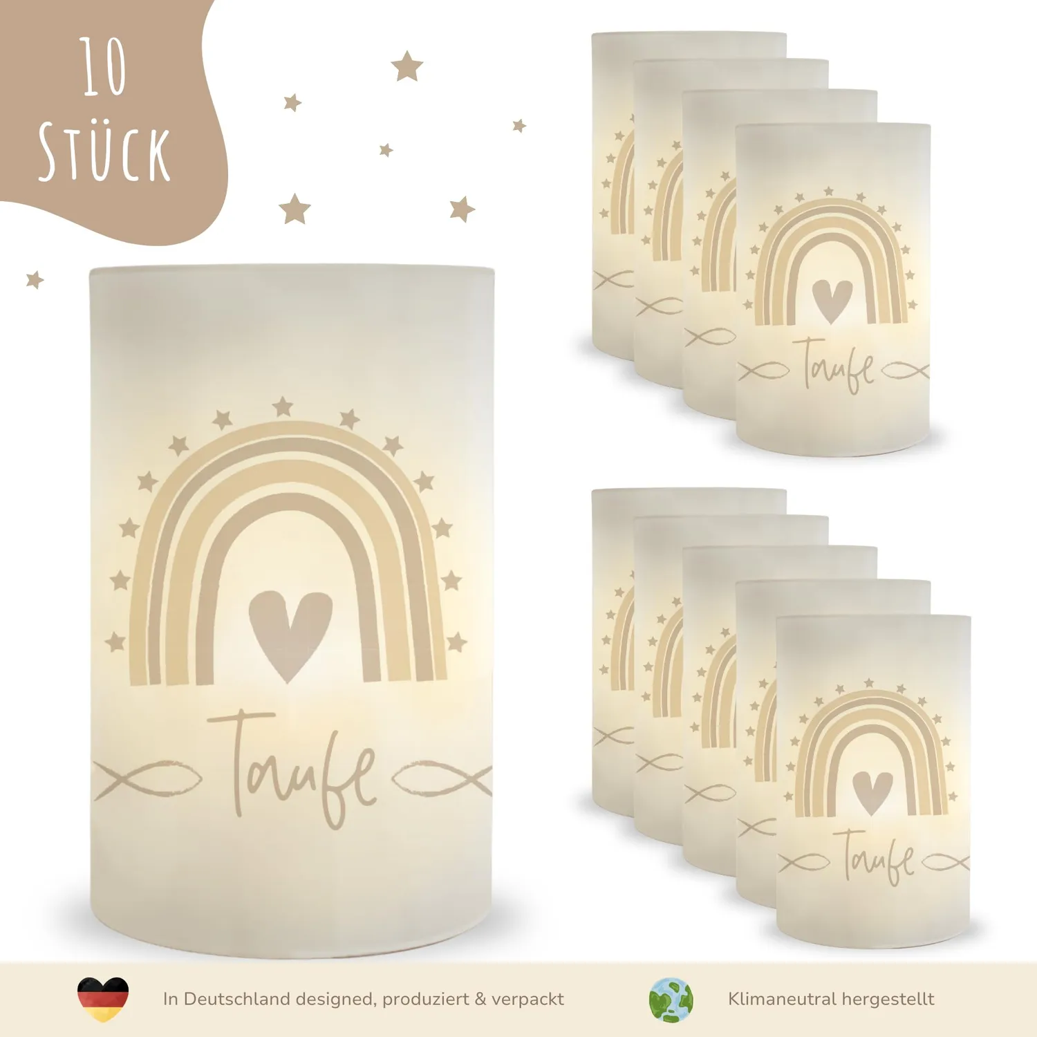 MeinBaby123 Windlichter Taufe Regenbogen 10 Stück