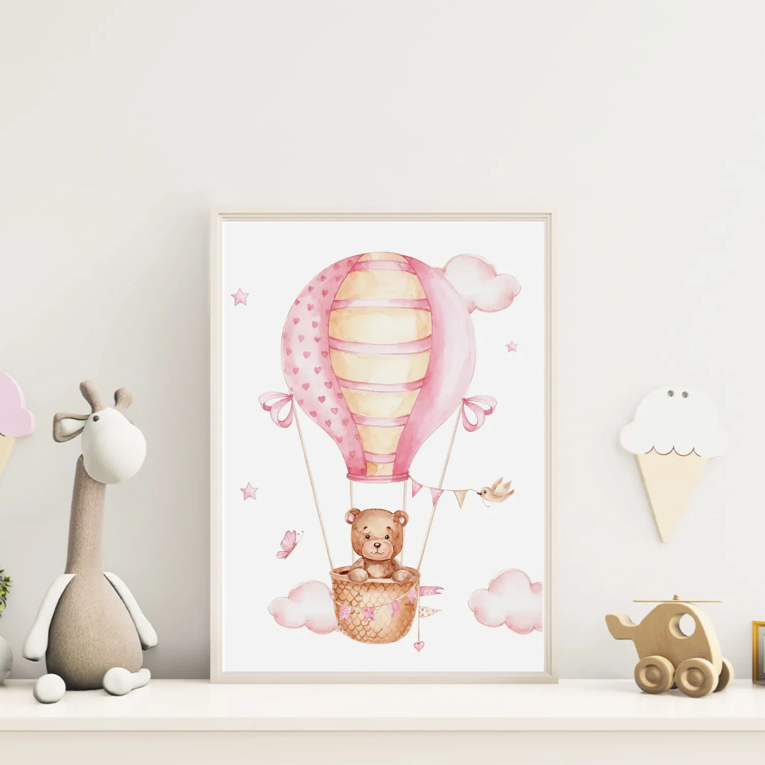 MeinBaby123 Kinderzimmer Poster Bär Luftballon rosa 6er Set