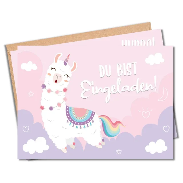 MeinBaby123 rosa Alpaka Einladungskarten 10er Set mit Umschlag