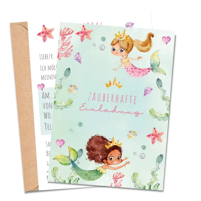 MeinBaby123 Meerjungfrau Einladungskarten 10er Set A6