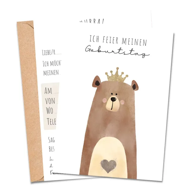 MeinBaby123 Einladungskarten Kindergeburtstag Bär 10er Set