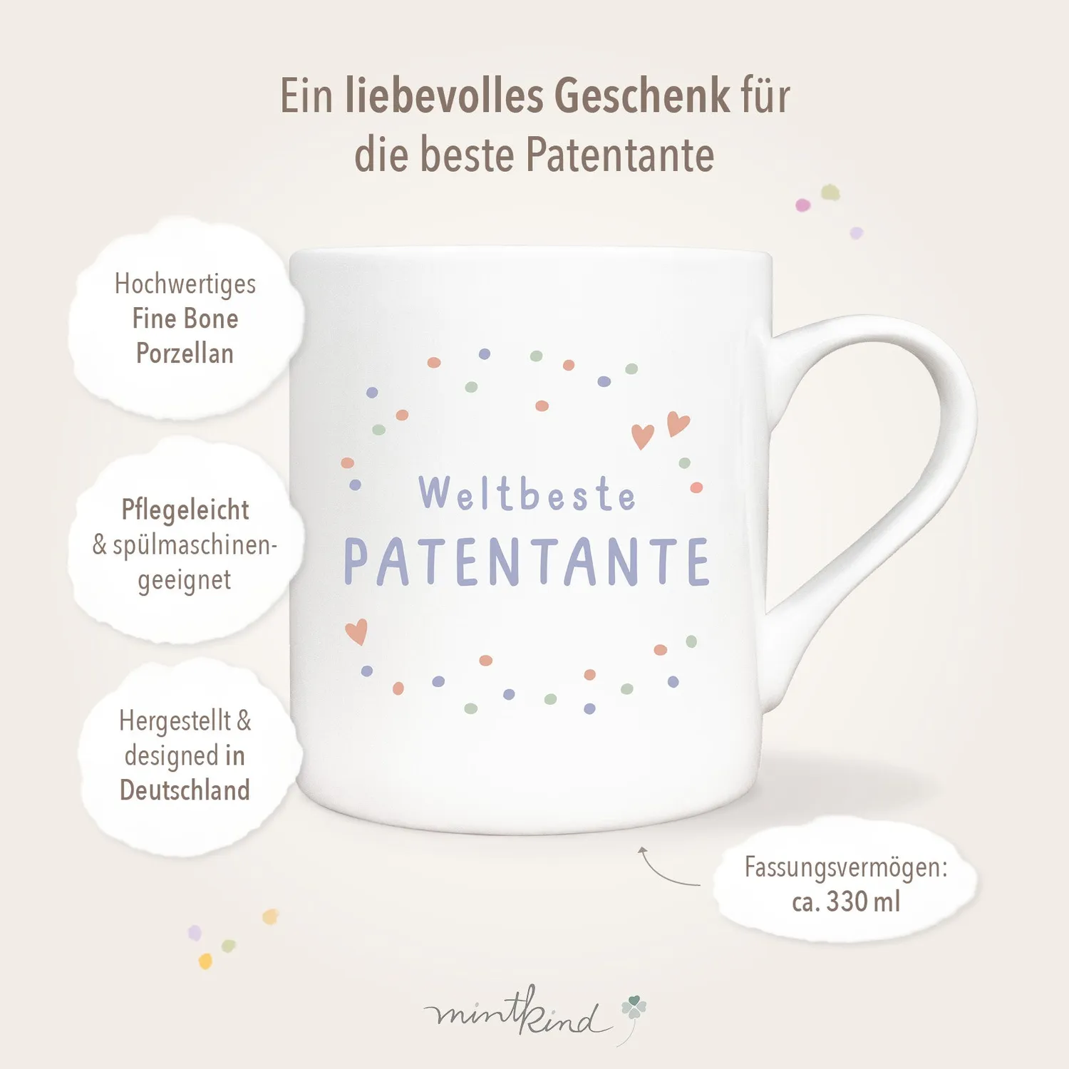 MINTKIND weltbeste Patentante Tasse Konfetti 330 ml