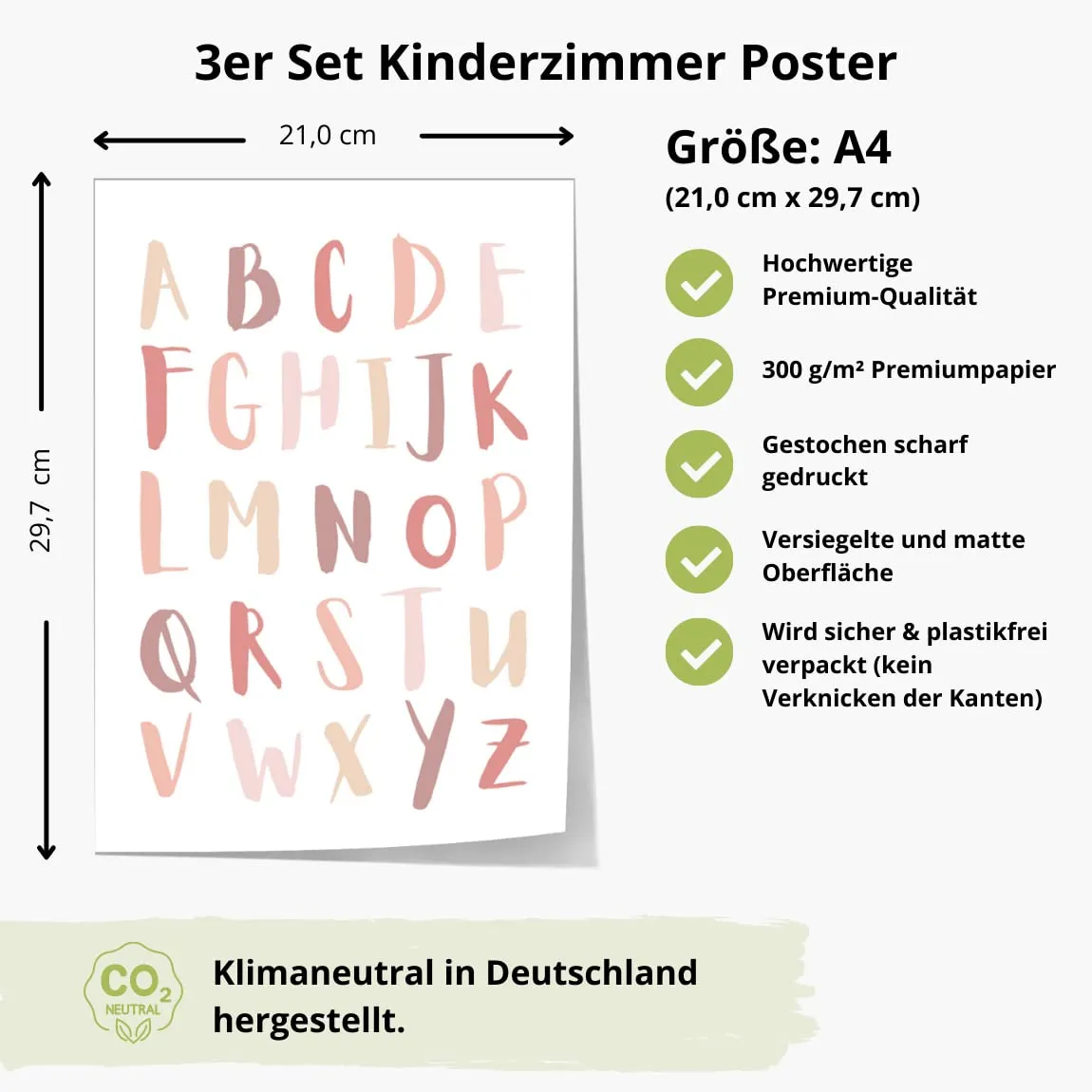 MeinBaby123 ABC Zahlen Lernposter 3er Set A4 Rosa