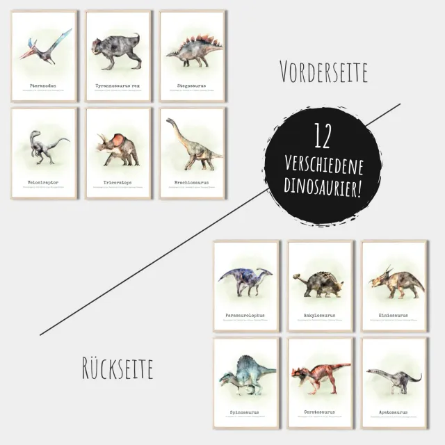 MeinBaby123 Dino Poster Set A4 6-teilig doppelseitig