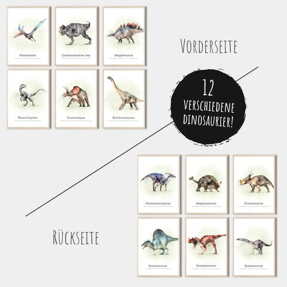 MeinBaby123 Dino Poster Set A4 6-teilig doppelseitig