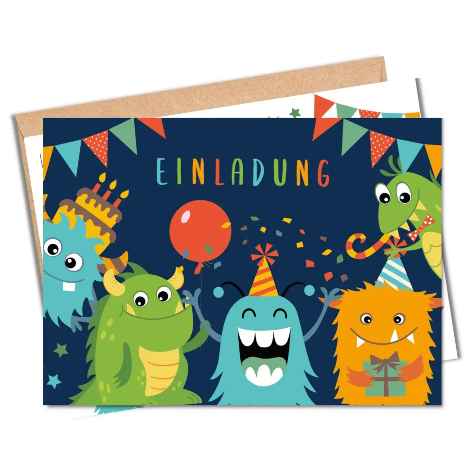 MeinBaby123 Monster Einladungskarten Kindergeburtstag 10er