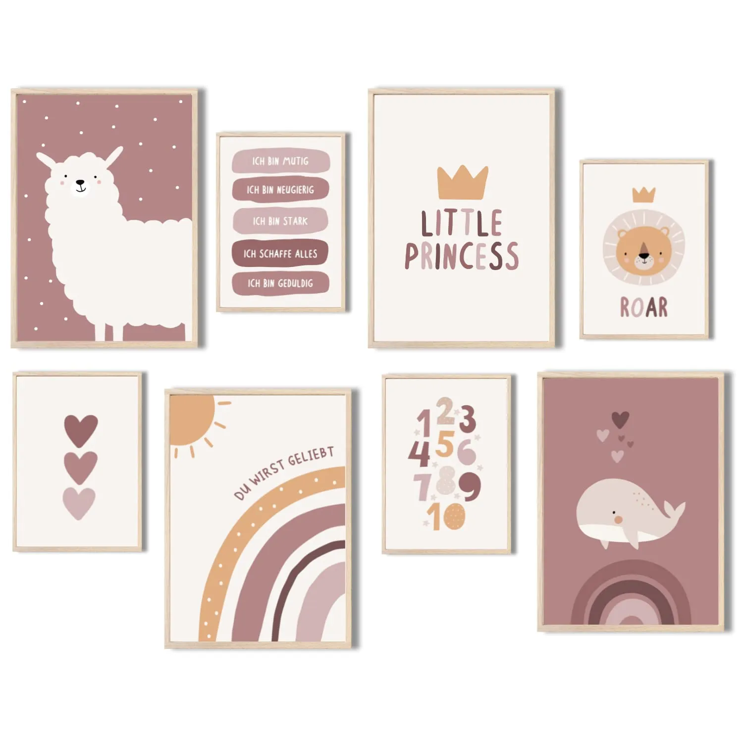 MeinBaby123 Alpaka & Freunde Poster 8er Set rosa