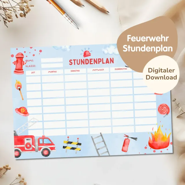 MeinBaby123 Stundenplan Feuerwehr zum Ausdrucken A4 PDF