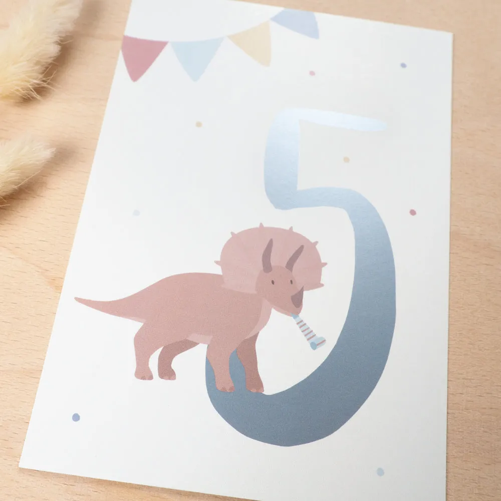 MINTKIND 5 Dino Geburtstagskarte DIN A6 Metalliclack