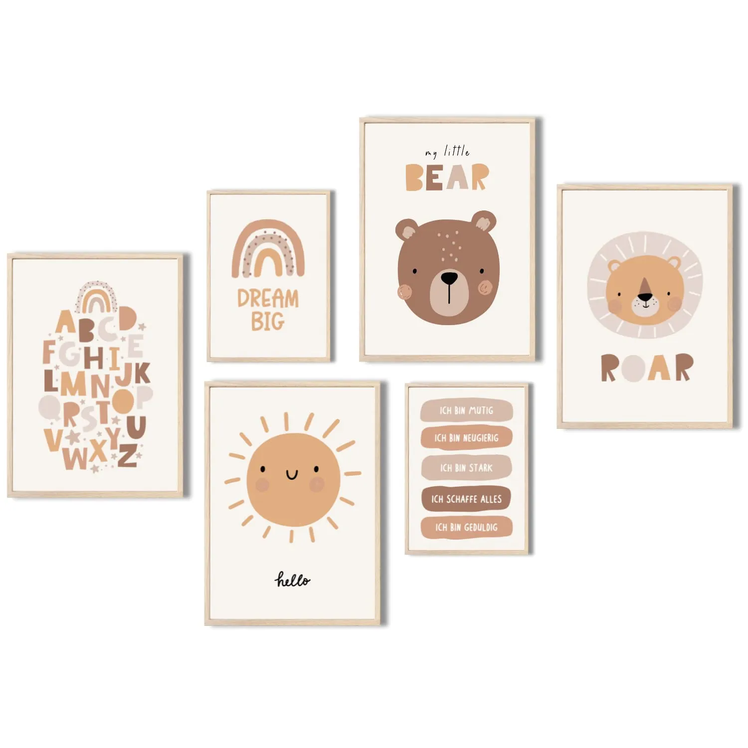 MeinBaby123 Süße Tiere Poster 6er Set A4/A5 Boho