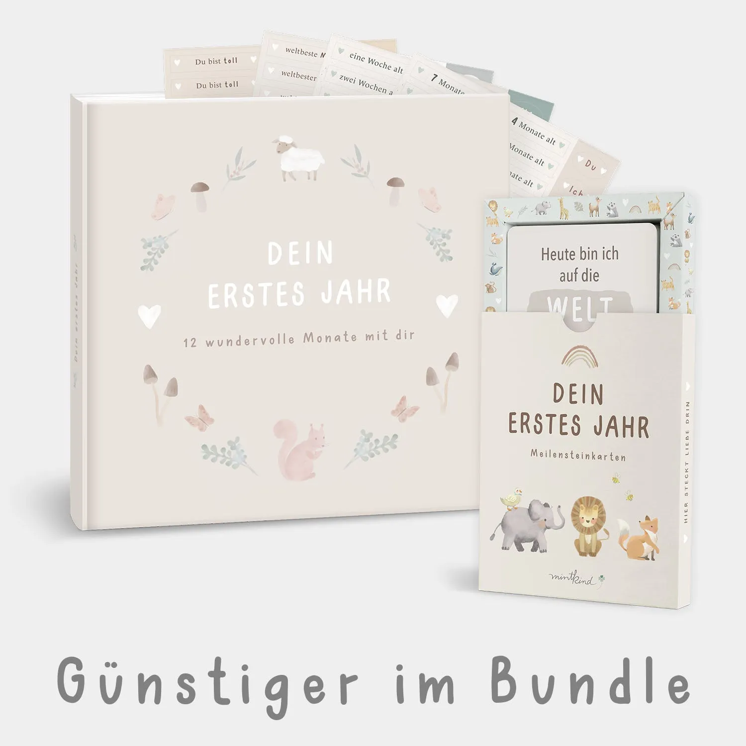 MINTKIND Hello Baby Bundle Set Babytagebuch beige