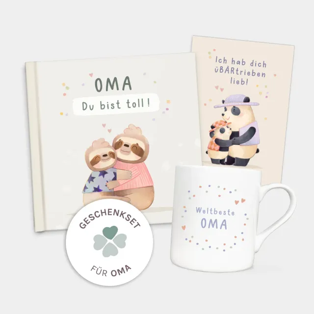 MINTKIND Oma Geschenk Set Buch Tasse Karte 3-teilig