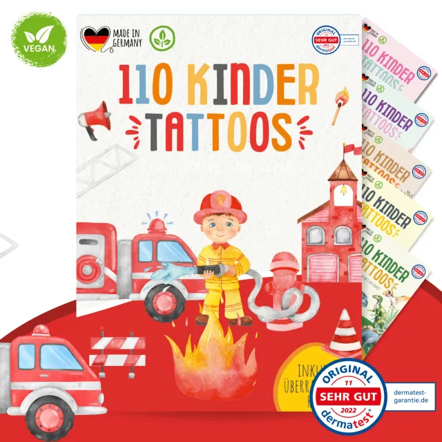 MeinBaby123 Feuerwehr Kindertattoos 110 Stück vegan dermatologisch