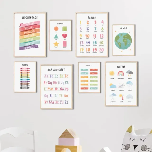 MeinBaby123 Lernposter 8er Set A4 & A5 Alphabet ABC Zahlen