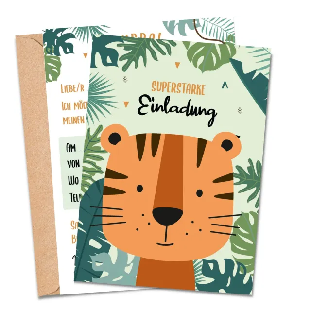 MeinBaby123 Tiger Einladungskarten Kindergeburtstag 10er mit Umschlag