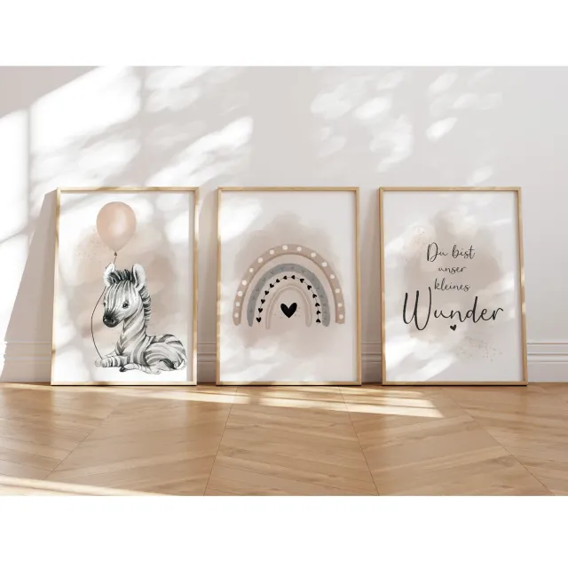 MeinBaby123 Zebra Luftballon Poster 3er Set A4 beige