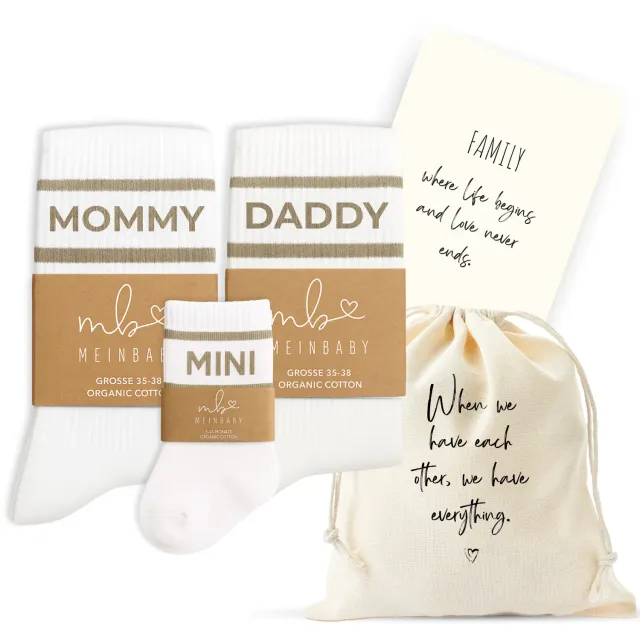 MeinBaby123 Retro-Socken Mommy Daddy Mini 3er Set Beige Bio