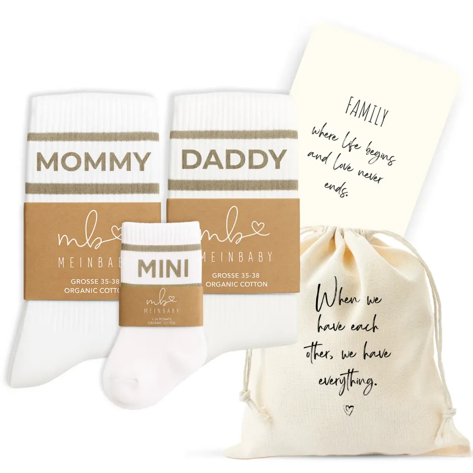 MeinBaby123 Retro-Socken Mommy Daddy Mini 3er Set Beige Bio