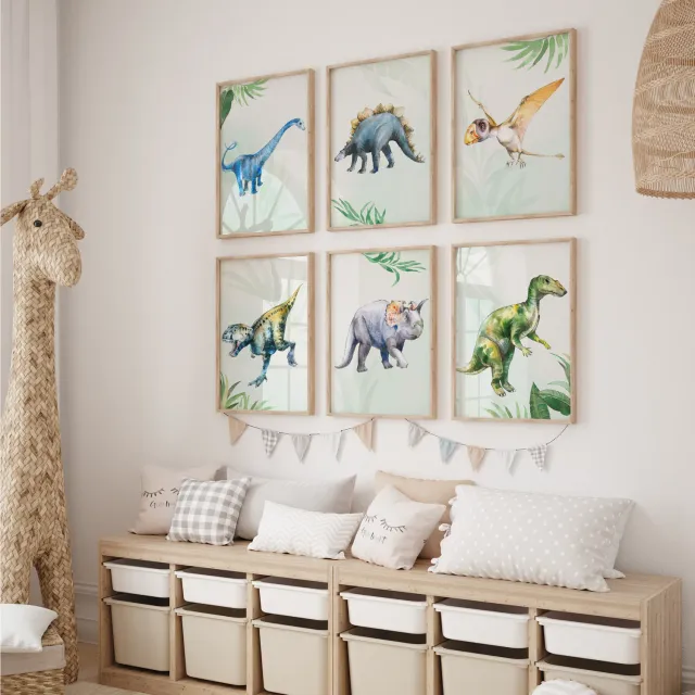 MeinBaby123 Dino Kinderzimmerposter 6er Set A4 matt