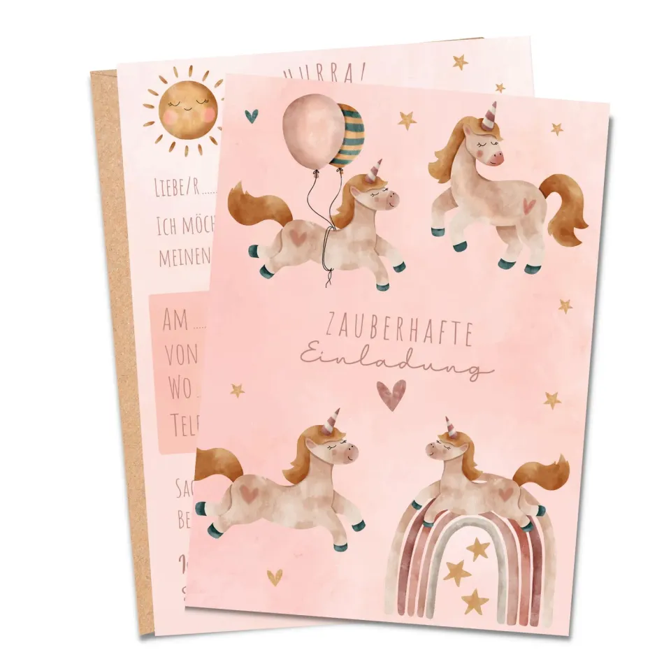MeinBaby123 Einhorn Einladungskarten Kindergeburtstag 10 Stück Umschläge