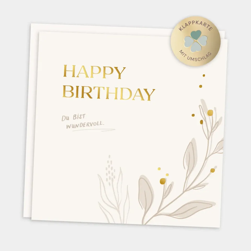 MINTKIND Happy Birthday Glückwunschkarte quadratisch Gold