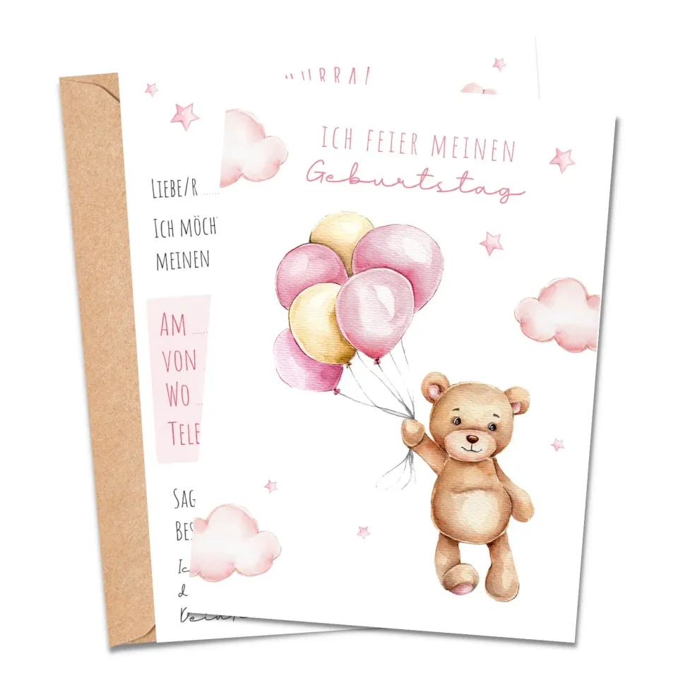 MeinBaby123 Bär Einladungskarten Kindergeburtstag 10er mit Umschlag
