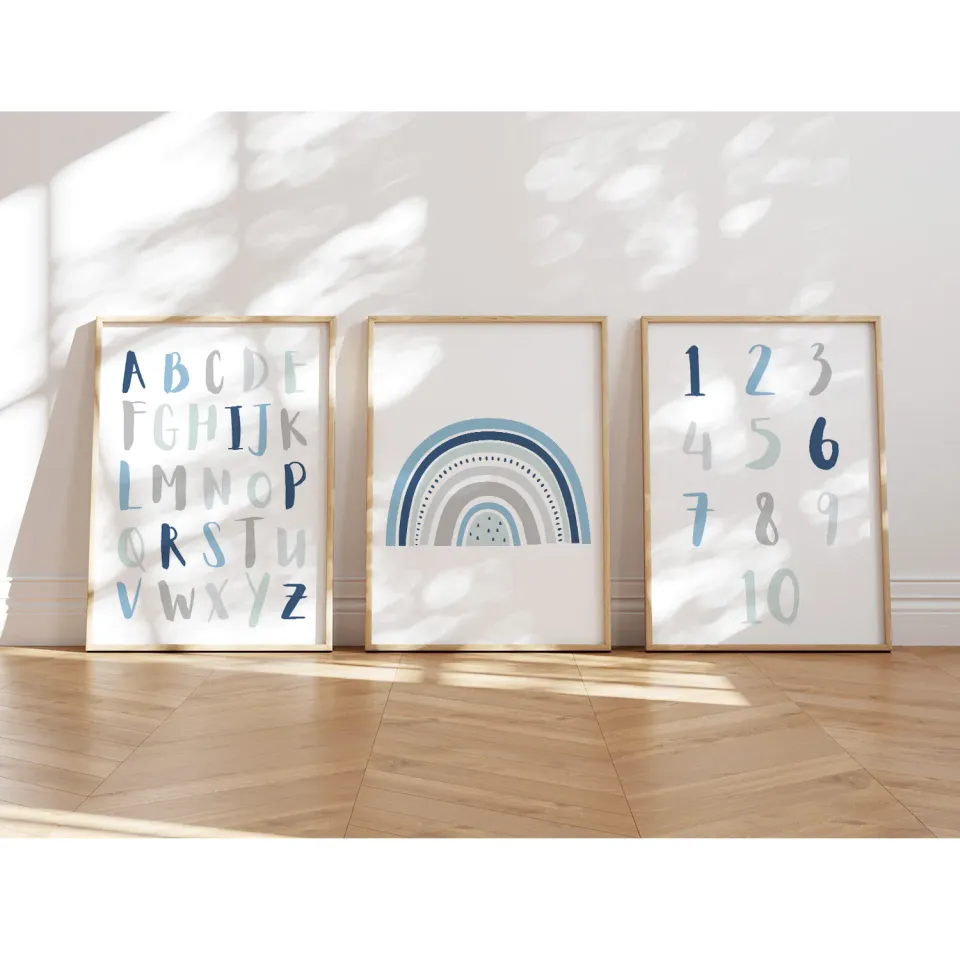 MeinBaby123 Lernposter ABC Zahlen 3er Set blau A4