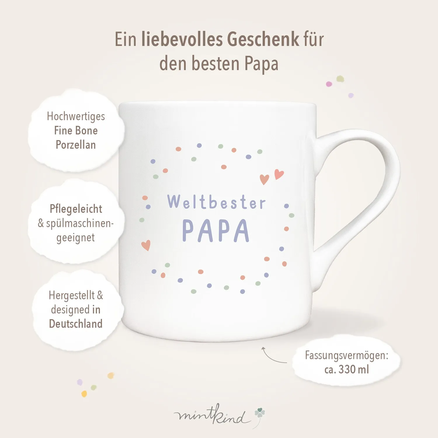 MINTKIND Konfetti weltbester Papa Tasse 330 ml Porzellan