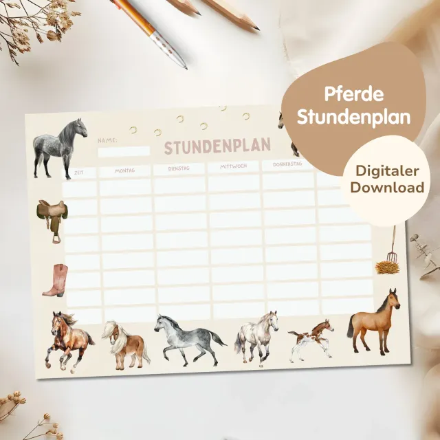 MeinBaby123 Pferde Stundenplan zum Ausdrucken PDF