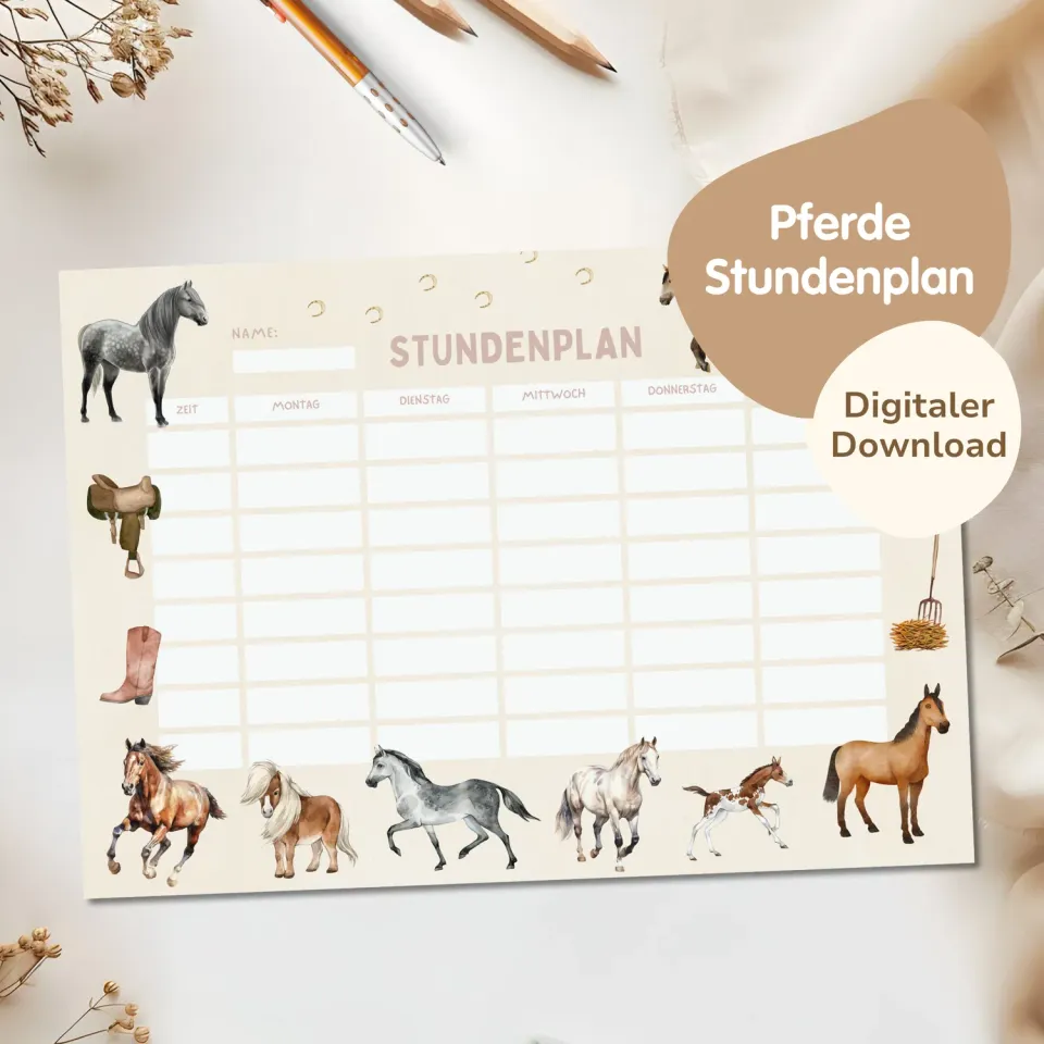 MeinBaby123 Pferde Stundenplan zum Ausdrucken PDF