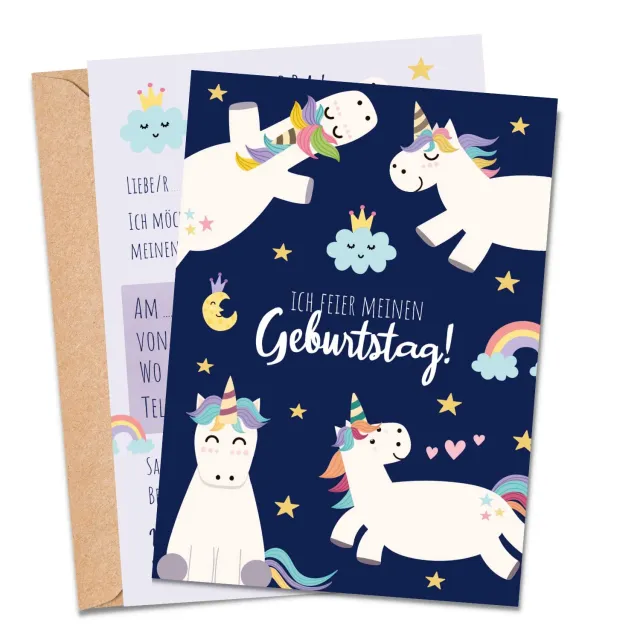 MeinBaby123 Einladungskarten Kindergeburtstag Einhorn 10er Set