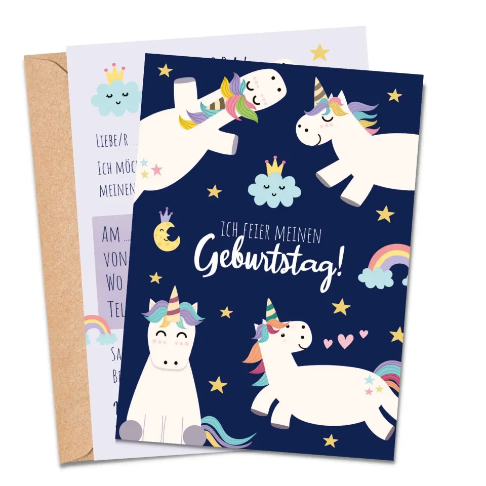 MeinBaby123 Einladungskarten Kindergeburtstag Einhorn 10er Set
