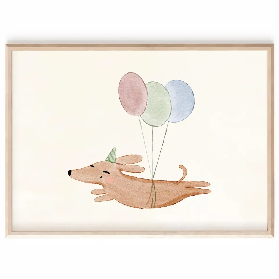 MeinBaby123 Poster Hund Luftballon A4 matt
