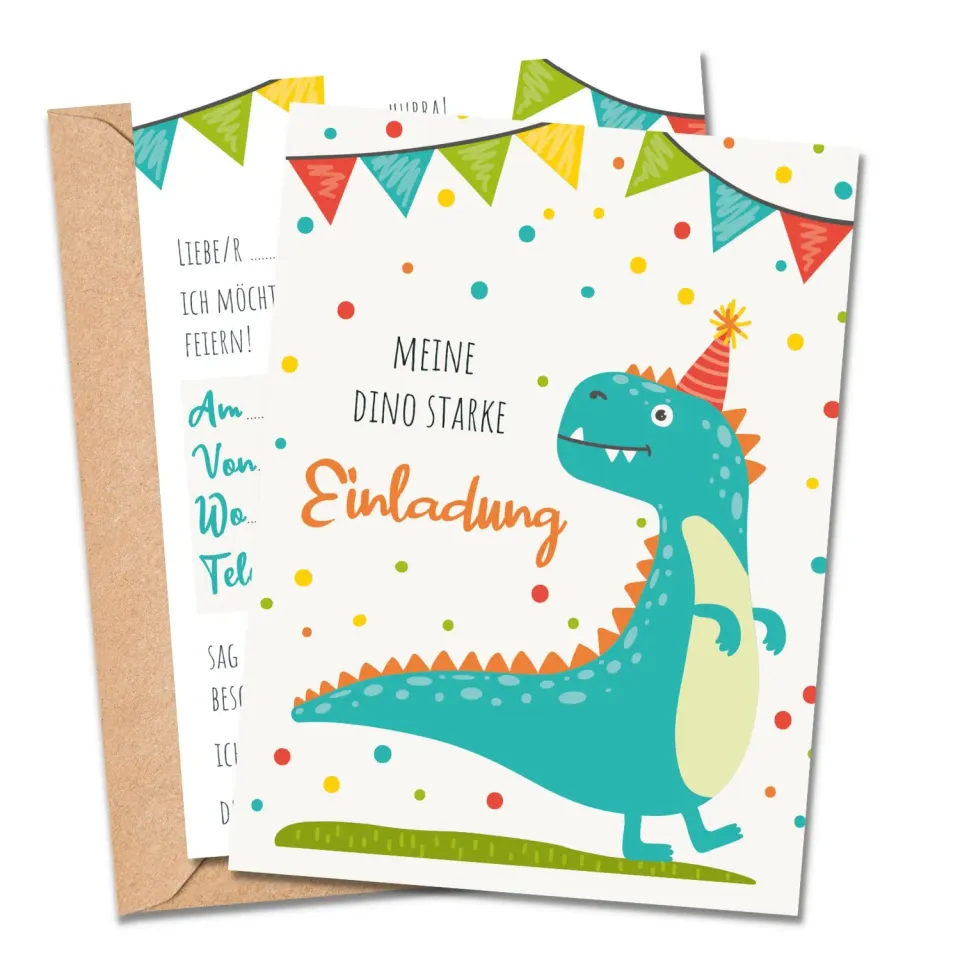 MeinBaby123 Einladungskarten Kindergeburtstag Dino 10er DIN A6
