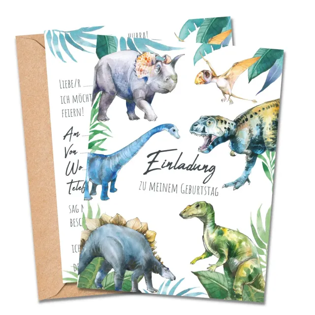 MeinBaby123 Einladungskarten Kindergeburtstag Dino 10er Set