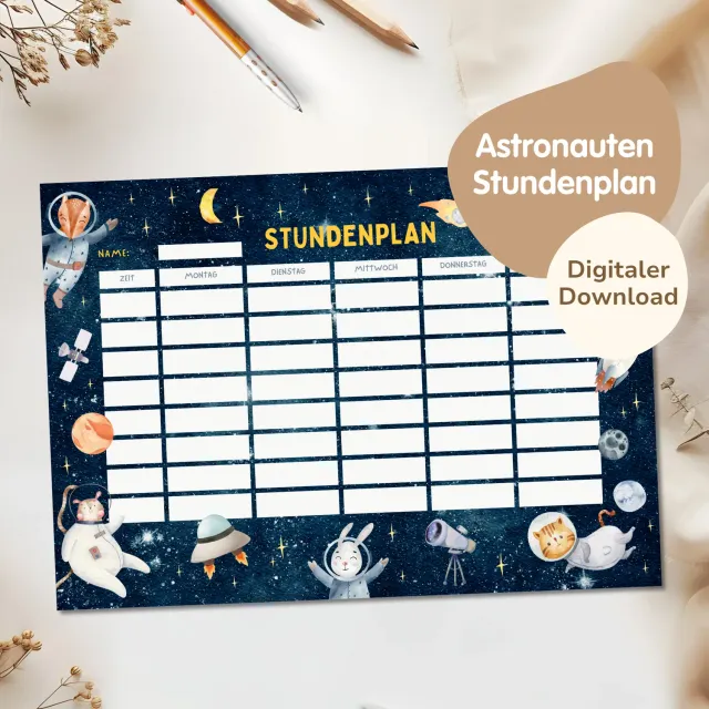 MeinBaby123 Stundenplan Astronaut Weltall zum Ausdrucken A4