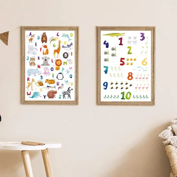 MeinBaby123 Lernposter 2er Set A4 ABC Zahlen Tiere