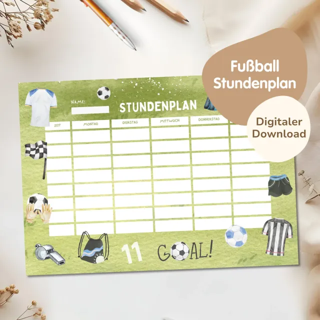 MeinBaby123 Fußball Stundenplan Kinder PDF A4 ausdruckbar