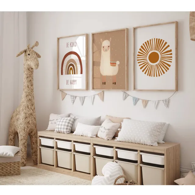 MeinBaby123 Alpaka & Sonne Poster 3er Set A2 Boho