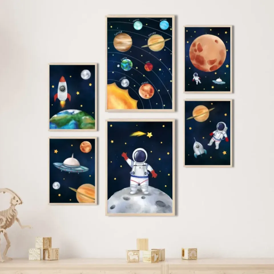 MeinBaby123 Kinderzimmerposter 6er Set A4 A5 Astronaut