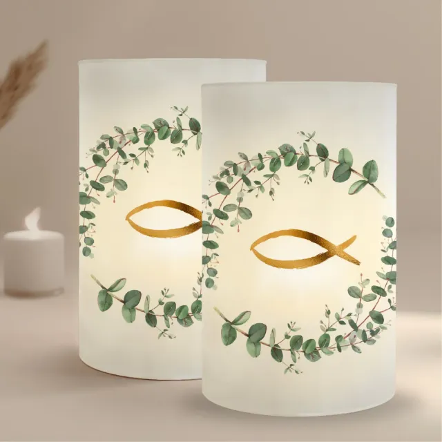 MeinBaby123 Windlicht Tischdeko Taufe 10 Stk Eukalyptus