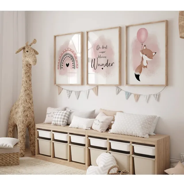 MeinBaby123 Kinderzimmerposter Fuchs Rosa A2 3er-Set matt